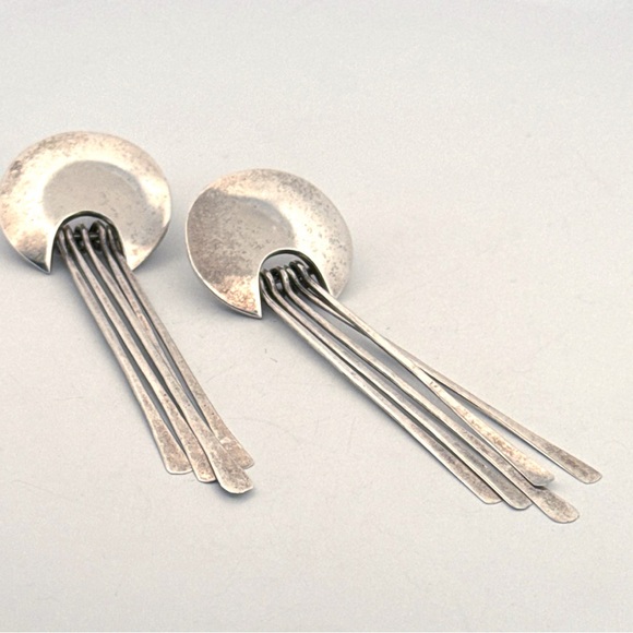 Jewelry - Vintage Modernist Sterling Dangle Pierced Earrings Signed TM-140 TAXCO Mexico